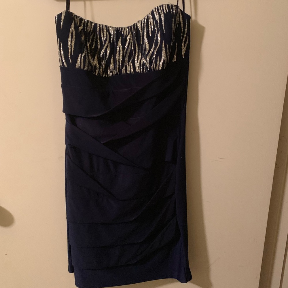 Navy Blue Strapless Cocktail Dress